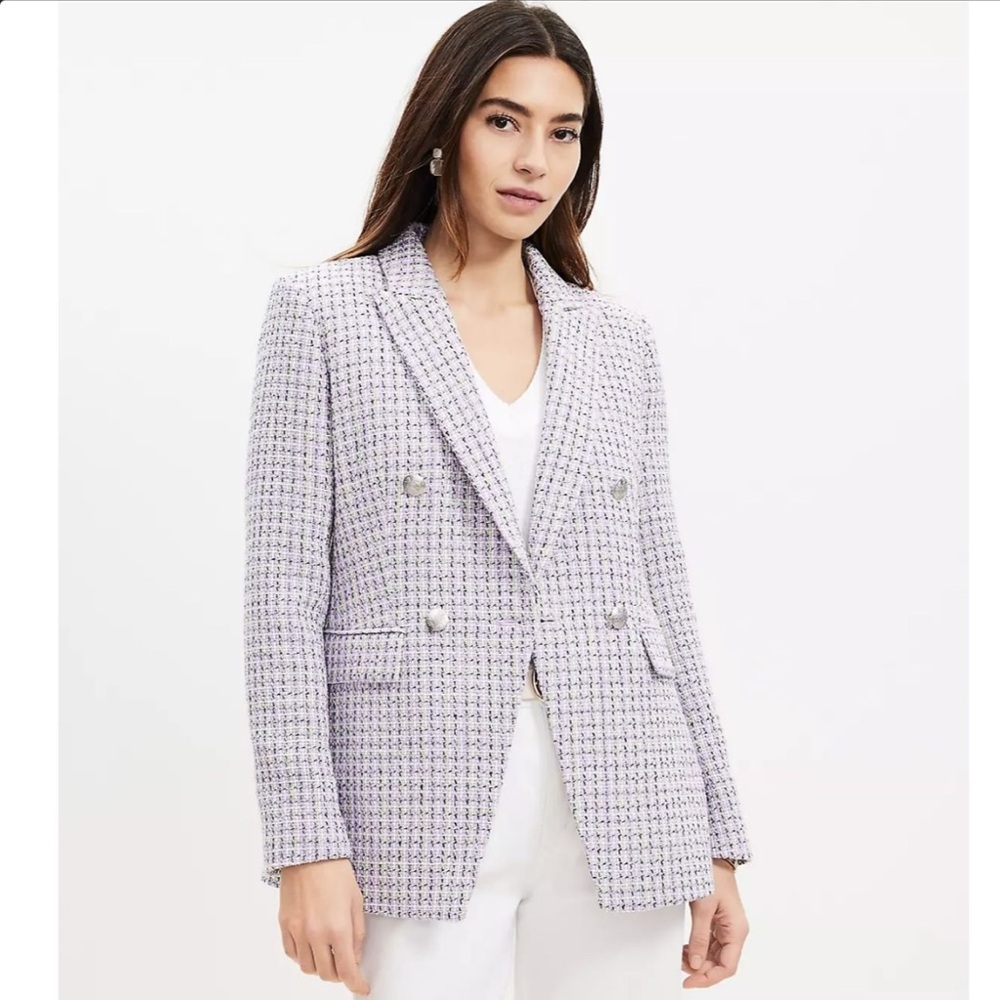 NEW Loft Tweed Double Breasted Blazer in Lilac Multi, Size 8